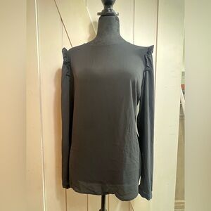 Ann Taylor Fitted Black Long Sleeve Ruffled Blouse